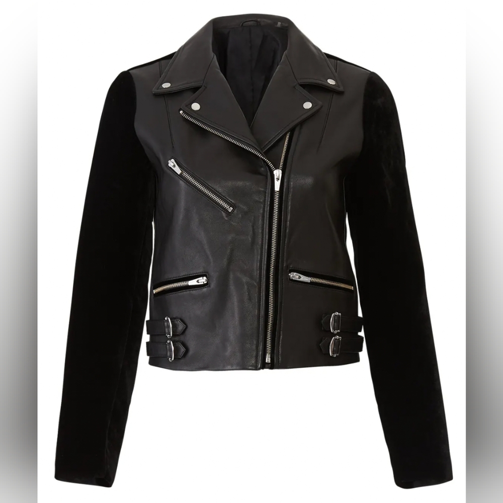 Veda Puzzle Velvet/Leather Moto Jacket